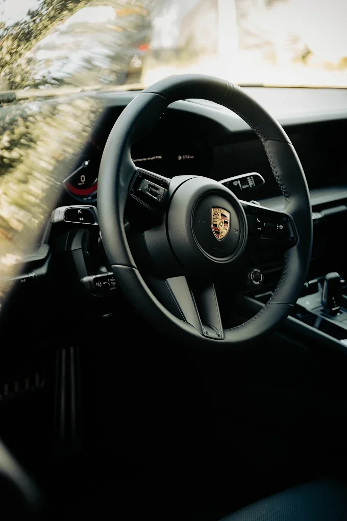 Porsche 911 cockpit and steering wheel after a RainCity PPF appointment